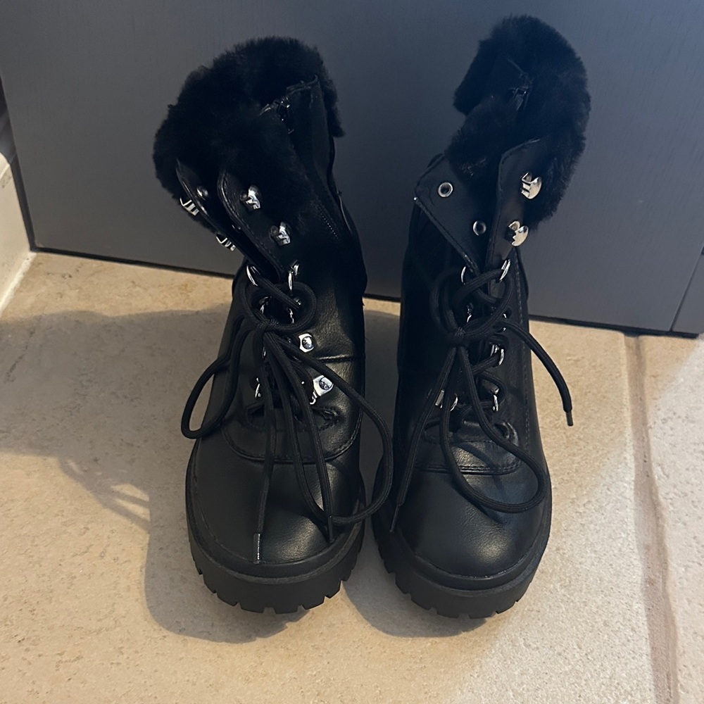 Torrid Black Faux Fur Lace-Up Combat Boots